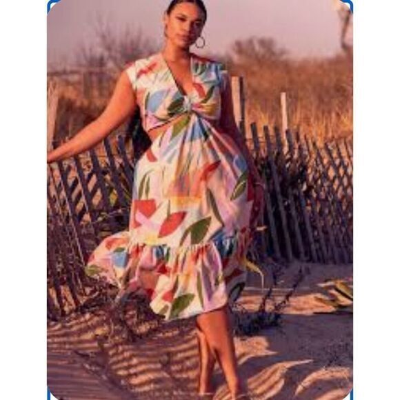 Eloquii 100% cotton knot front dress‎ with cutouts, size 20 - Picture 1 of 15